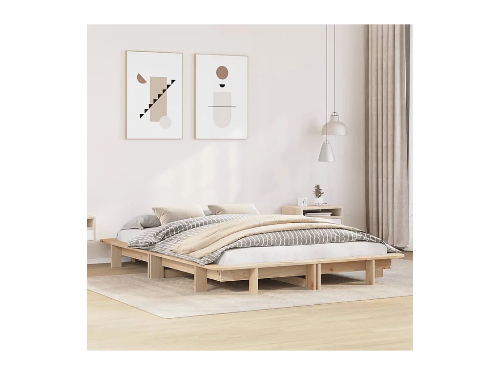 Letto senza Materasso 135x190 cm in Legno Massello di Pino