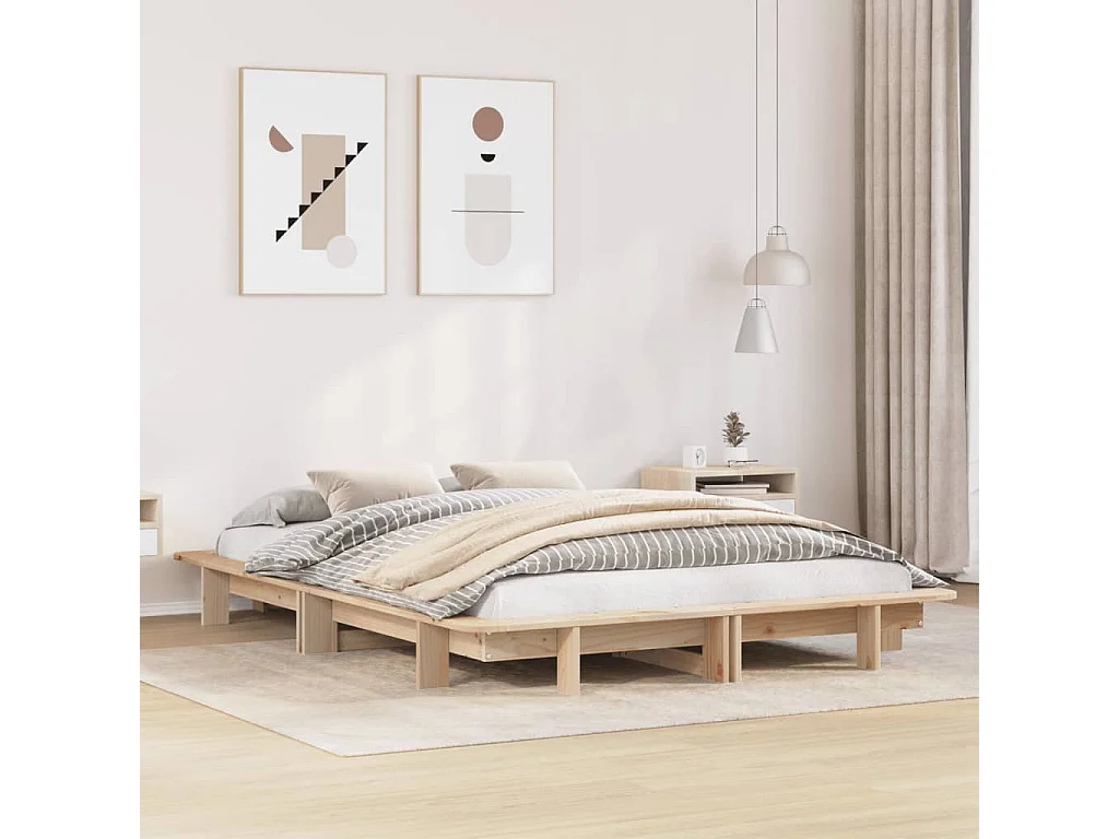 Letto senza Materasso 135x190 cm in Legno Massello di Pino