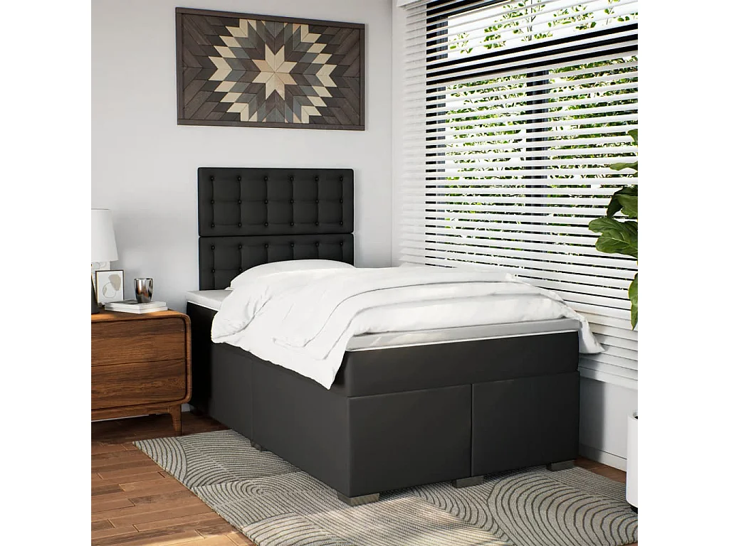 Sommier à lattes de lit avec matelas noir 120x190 cm similicuir