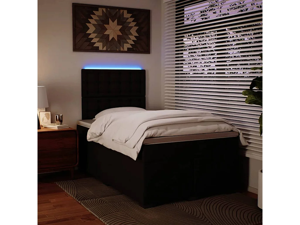 Sommier à lattes de lit avec matelas noir 120x190 cm similicuir