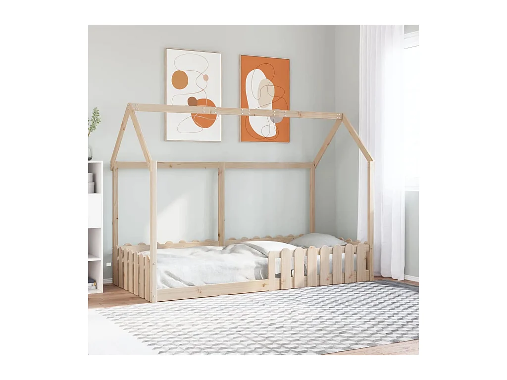 Cadre de lit d'enfants forme de maison sans matelas pin massif