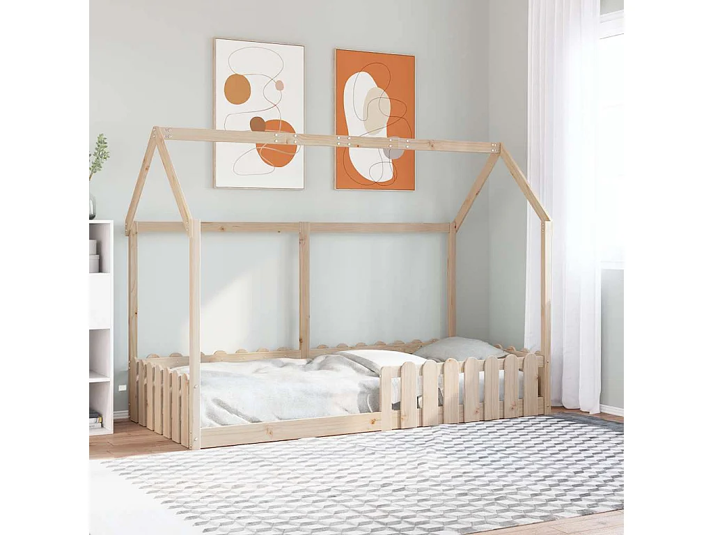 Cama infantil formato casa 90x190 cm madeira de pinho maciça