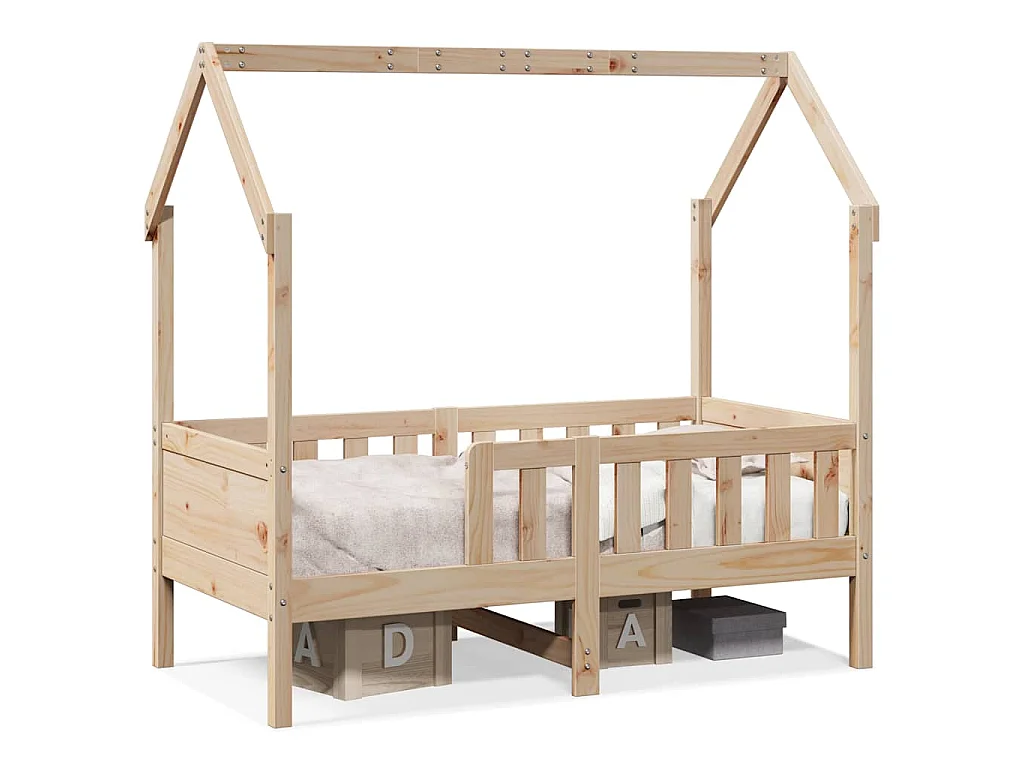 Cama infantil formato casa 80x160 cm madeira de pinho maciça