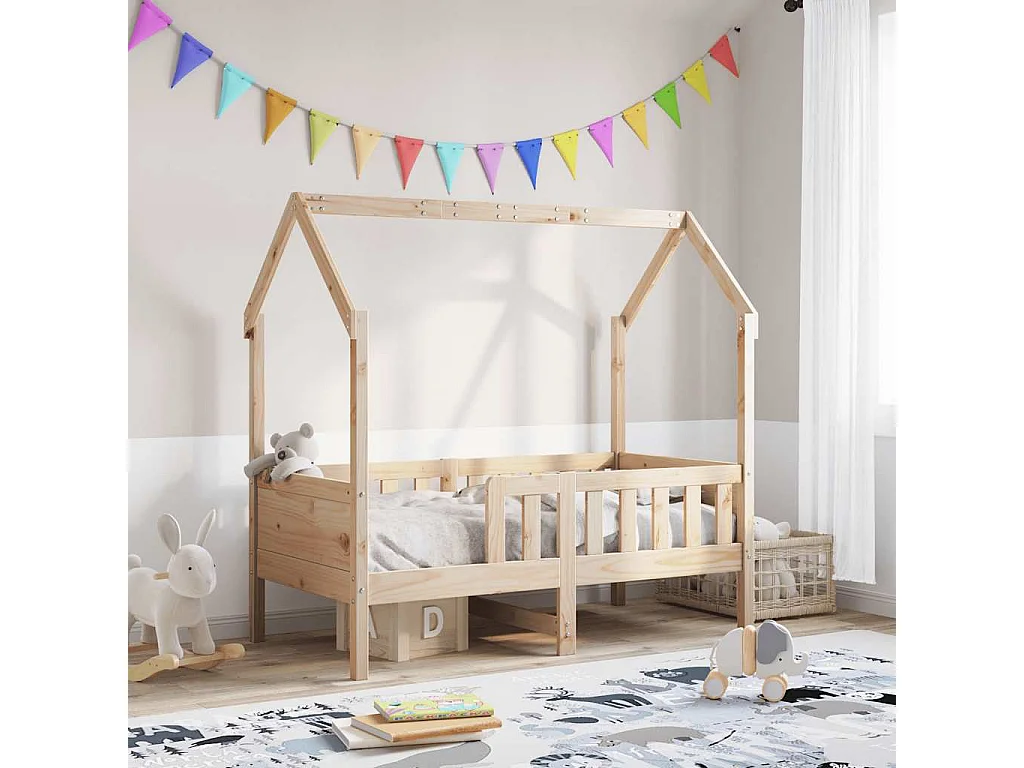 Cama infantil formato casa 80x160 cm madeira de pinho maciça
