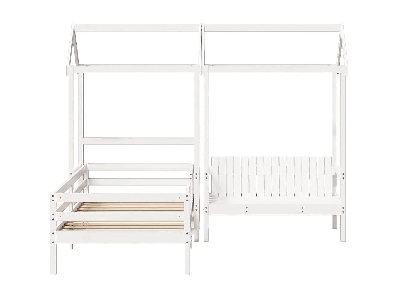 Kinderbed met huisje en bankje massief grenenhout wit 100x200cm