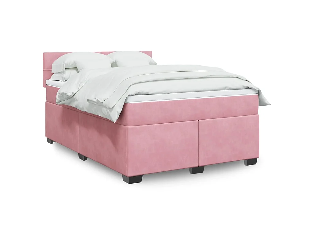 Boxspring met matras fluweel roze 160x200 cm