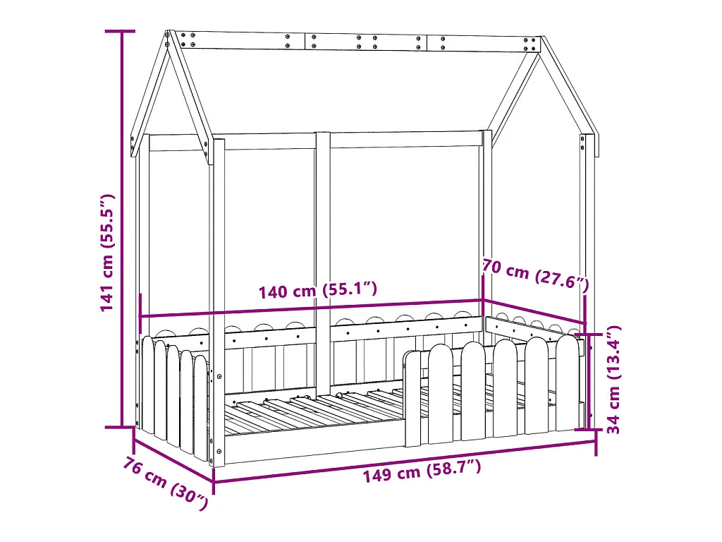 Cadre de lit d'enfants forme de maison sans matelas 70x140 cm
