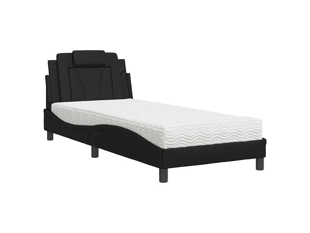 Lit Viana avec matelas noir 80x200 cm similicuir