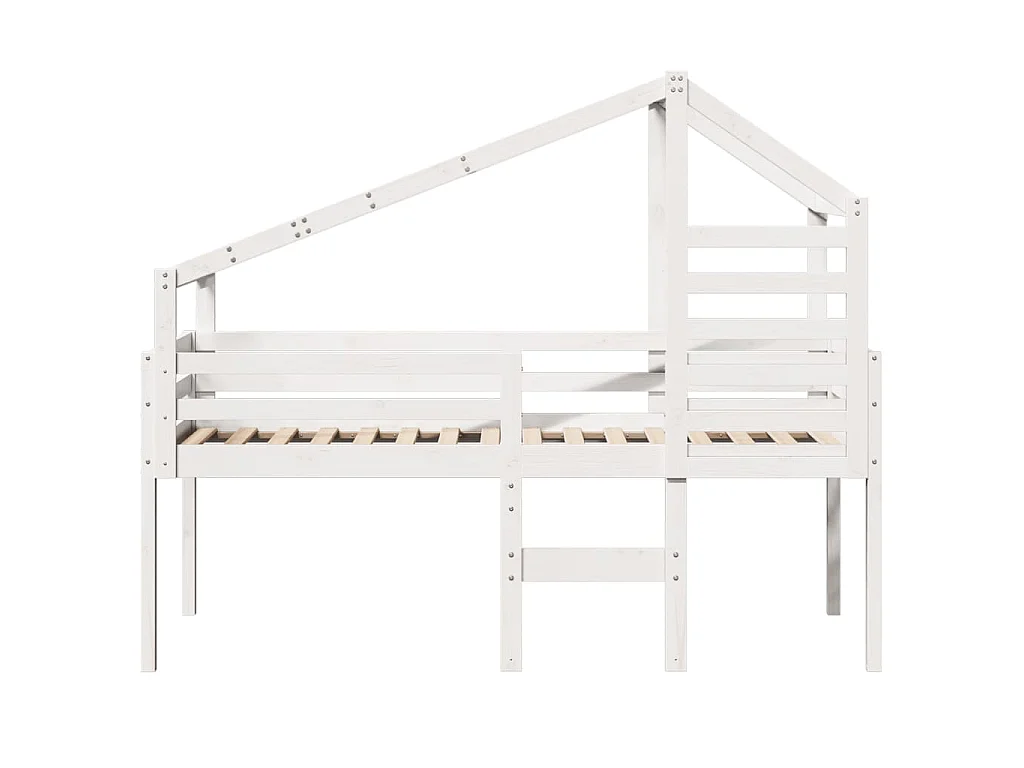 Hoogslaper met bedhuis 75x190 cm massief grenenhout wit