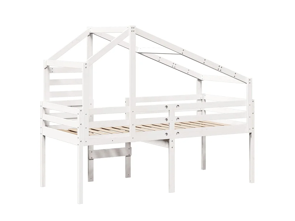Hoogslaper met bedhuis 75x190 cm massief grenenhout wit