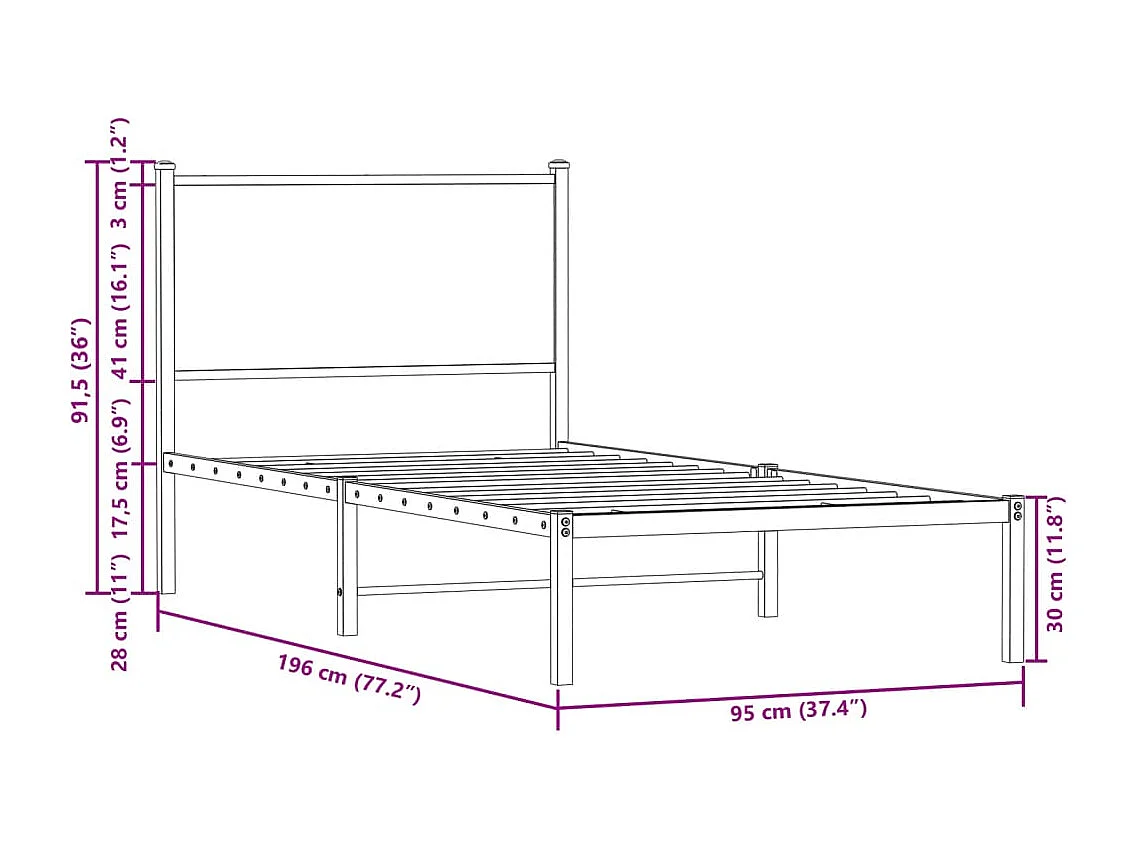 Cadre de lit en métal sans matelas chêne fumé 90x190 cm