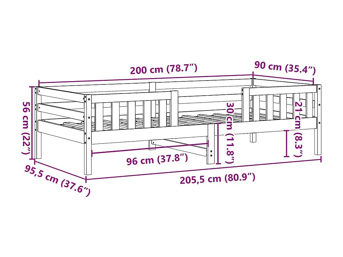Estructura de cama sin colchón madera maciza de pino 90x200 cm