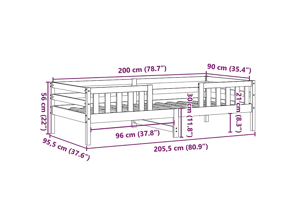 Estructura de cama sin colchón madera maciza de pino 90x200 cm
