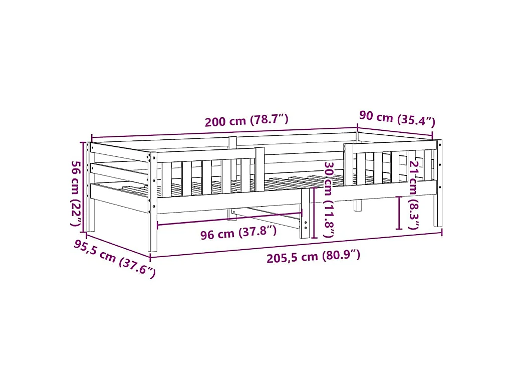 Estructura de cama sin colchón madera maciza de pino 90x200 cm