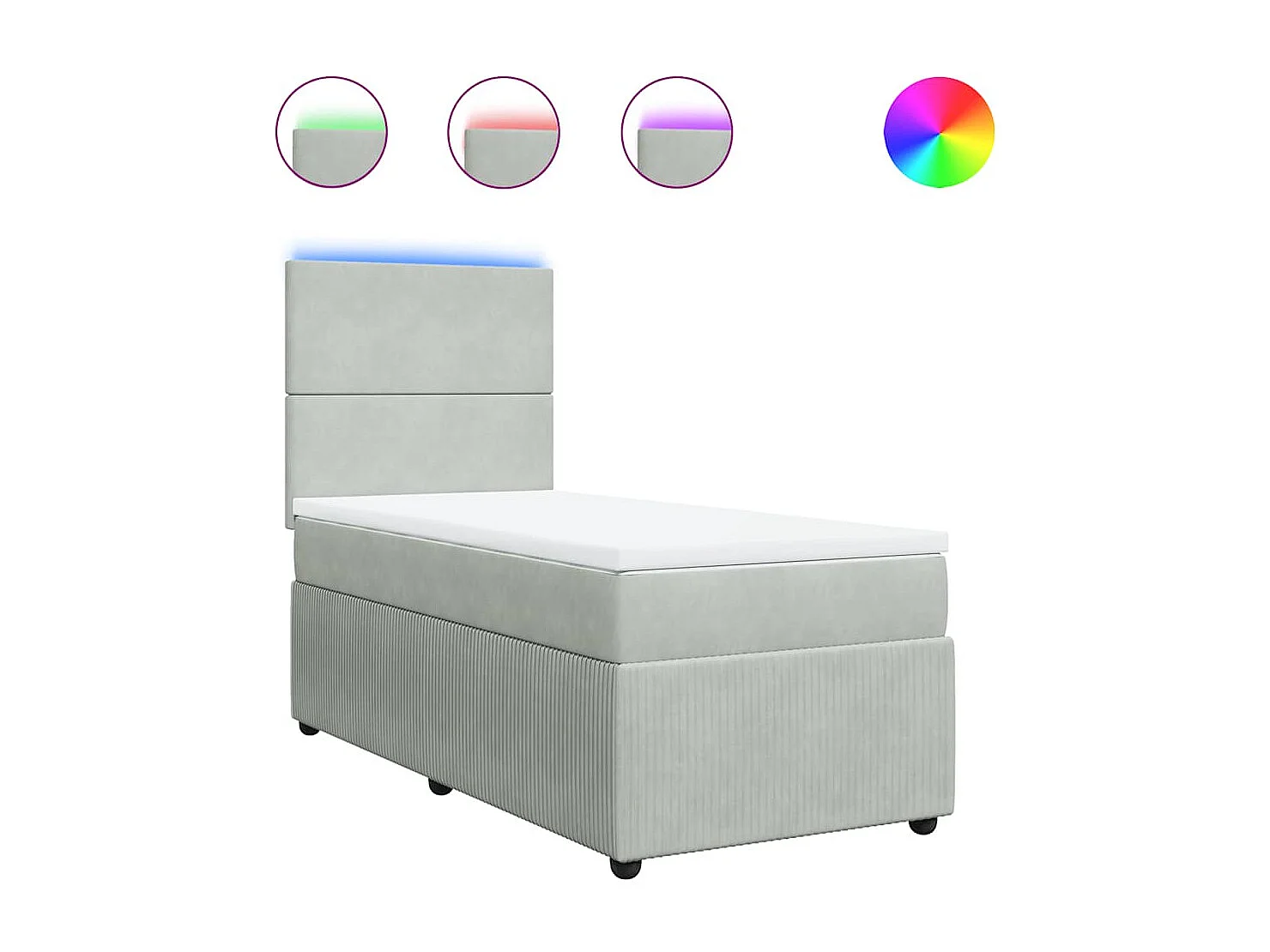 Cama box spring con colchón terciopelo gris claro 90x190 cm