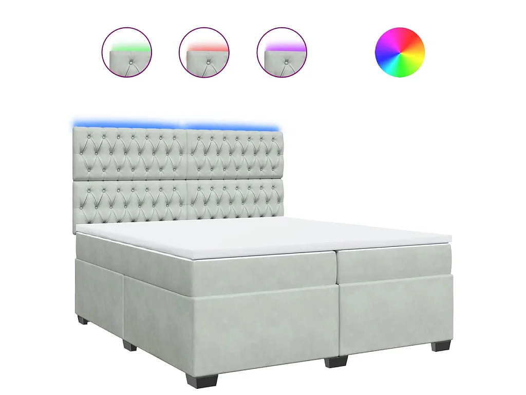 Sommier à lattes de lit et matelas Gris clair 200x200cm Velours