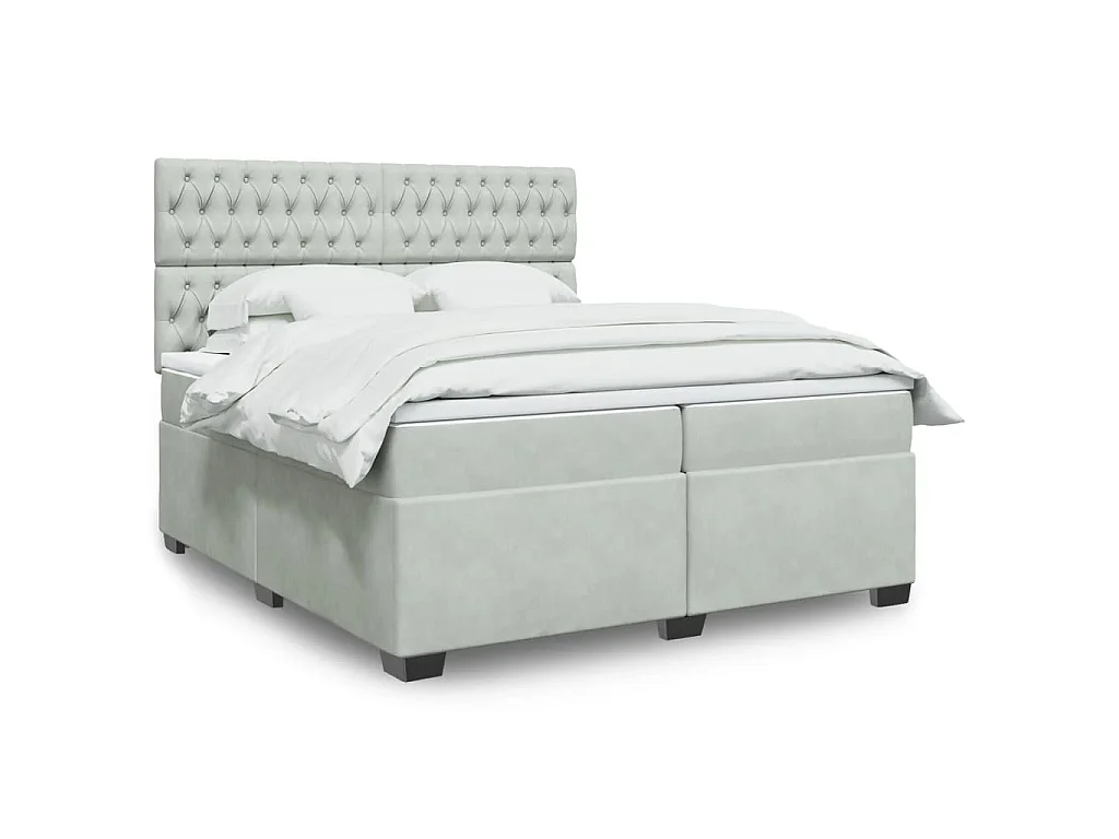 Sommier à lattes de lit et matelas Gris clair 200x200cm Velours