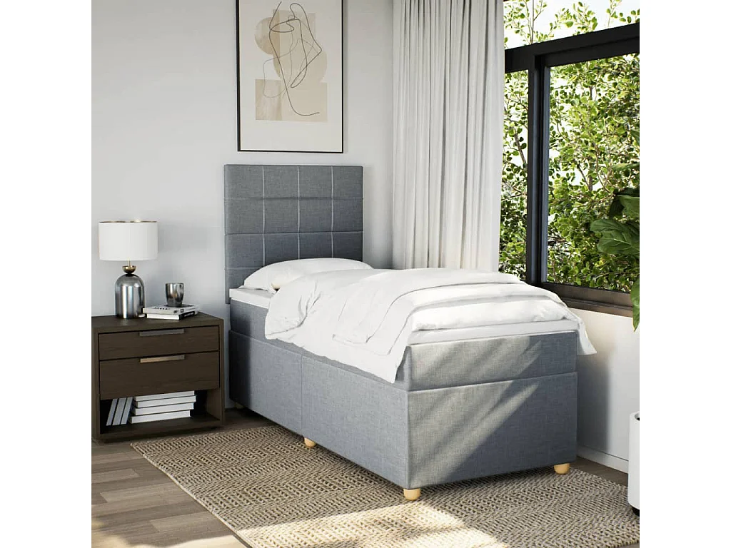 Boxspringbett mit Matratze Hellgrau 100x200 cm Stoff