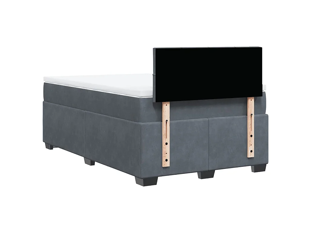 Cama box spring con colchón terciopelo gris oscuro 120x190 cm