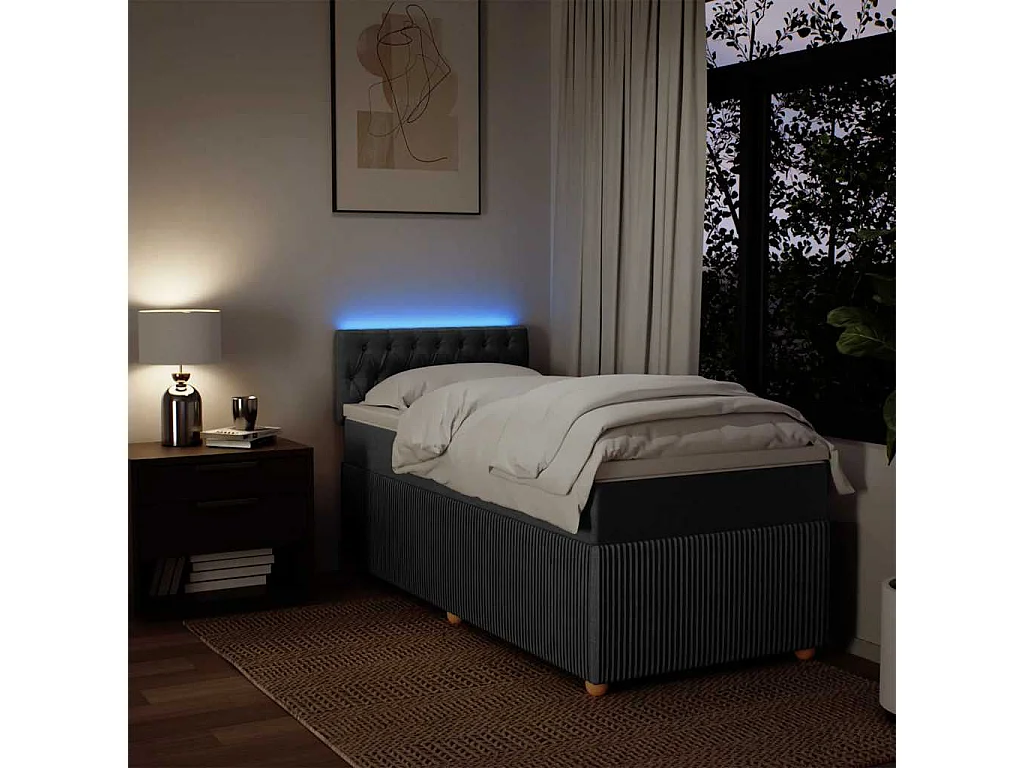 Boxspring met matras stof donkergrijs 90x190 cm