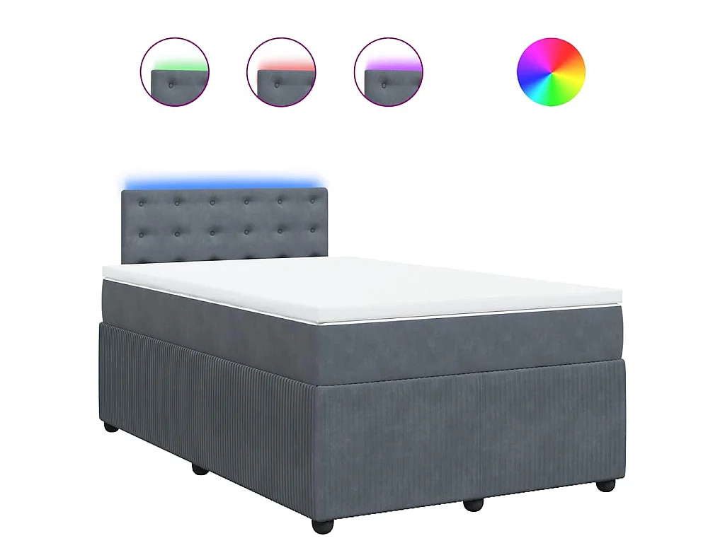 Cama box spring con colchón terciopelo gris oscuro 120x190 cm