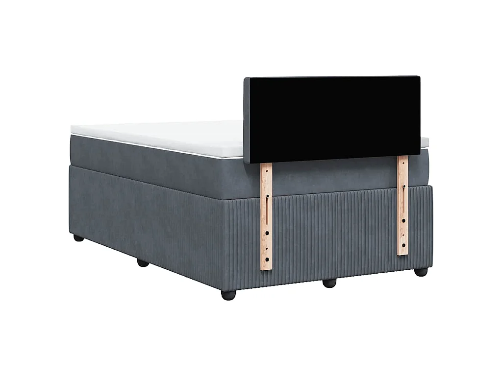 Cama box spring con colchón terciopelo gris oscuro 120x190 cm