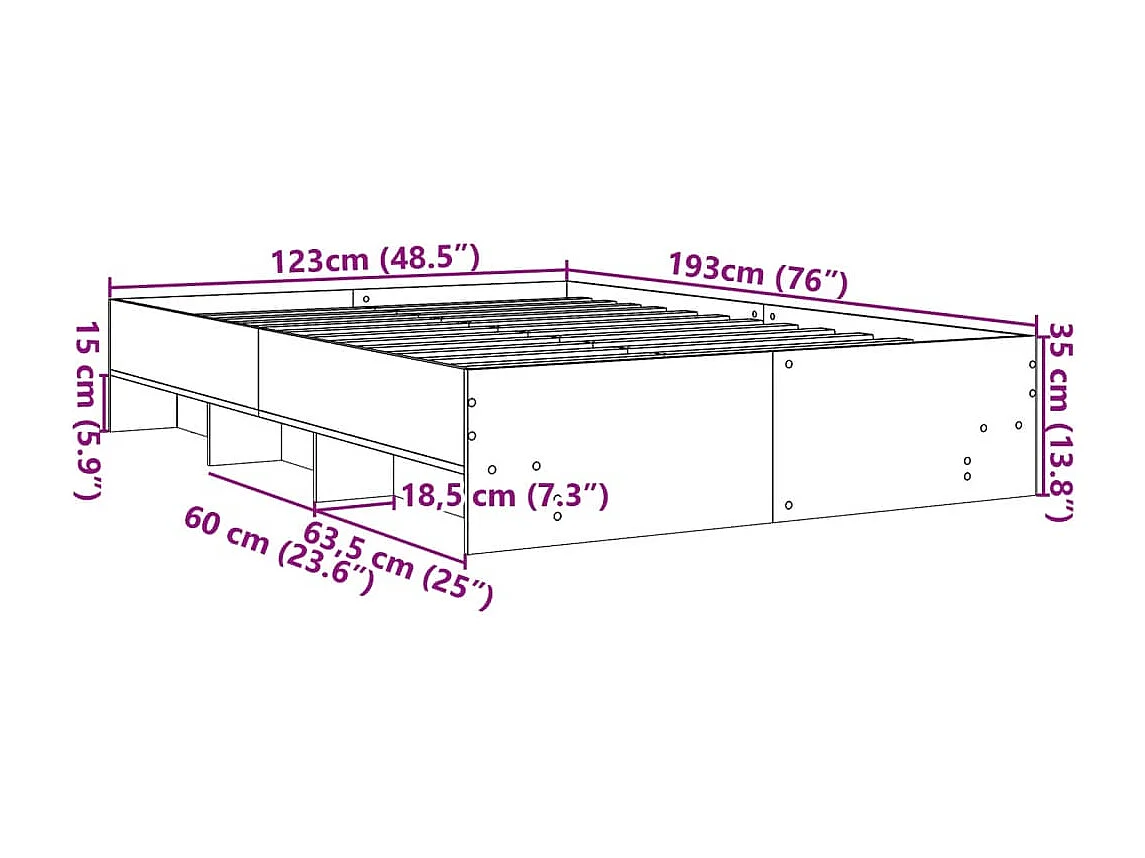 Bedframe bewerkt hout wit 120x190 cm
