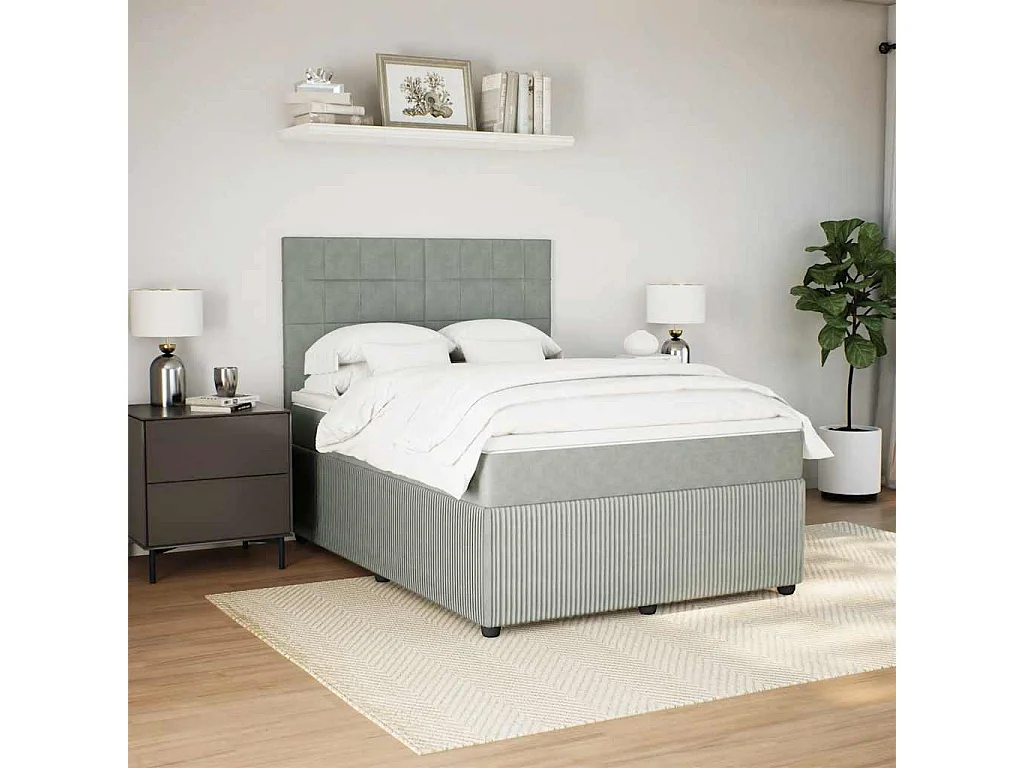 Boxspringbett mit Matratze Hellgrau 160x200 cm Samt