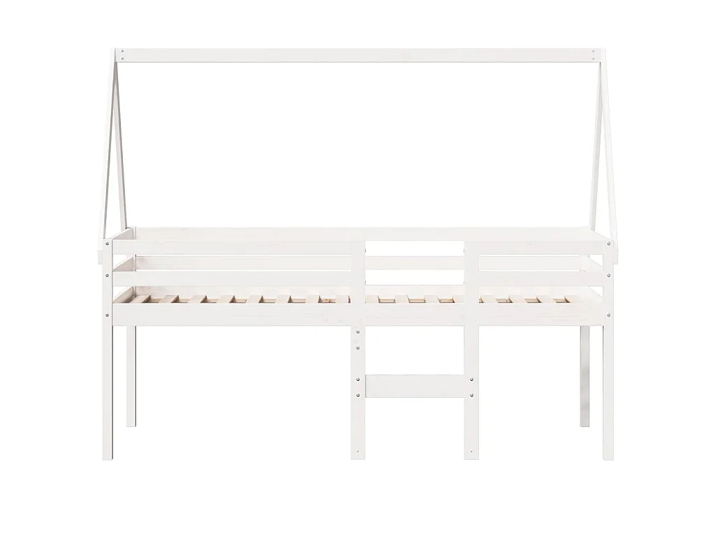 Letto a Soppalco con Tetto Bianco 75x190 cm in Legno di Pino