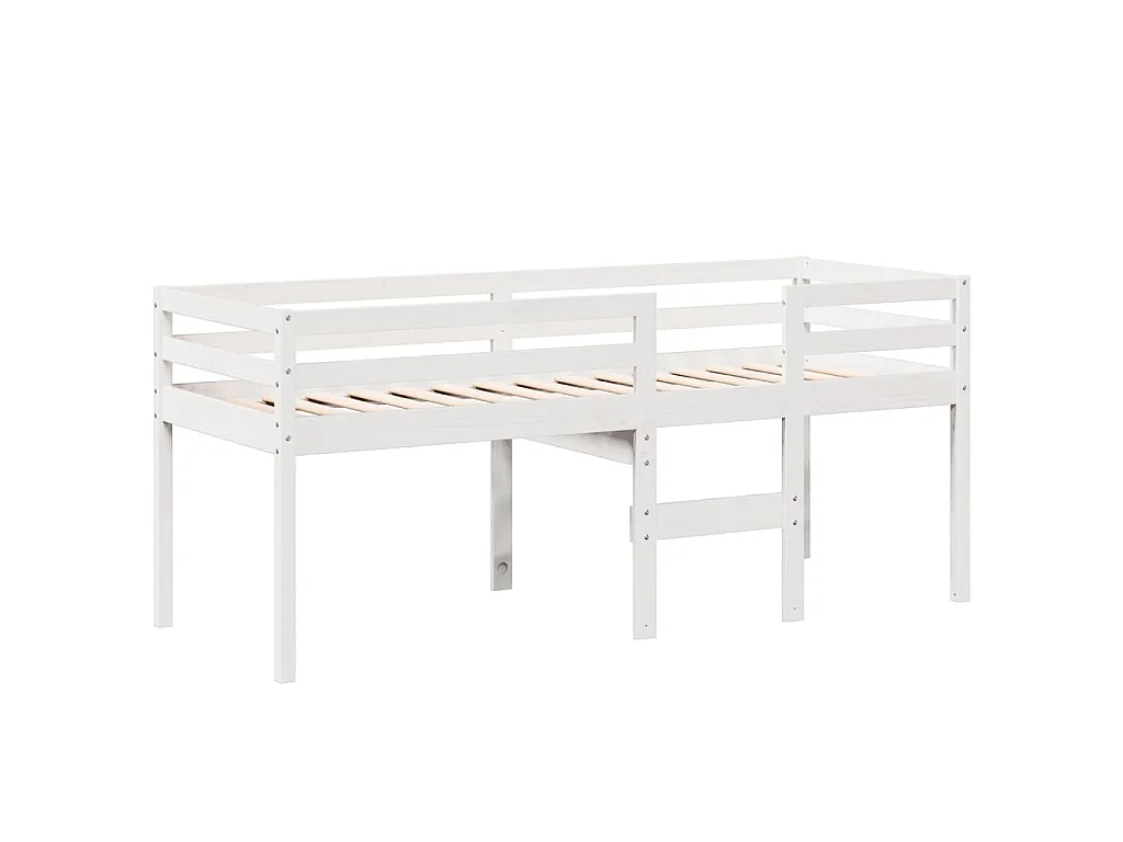 Letto a Soppalco con Tetto Bianco 75x190 cm in Legno di Pino