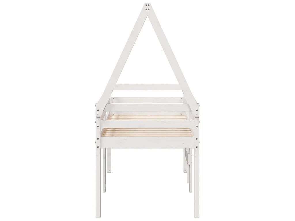Letto a Soppalco con Tetto Bianco 75x190 cm in Legno di Pino