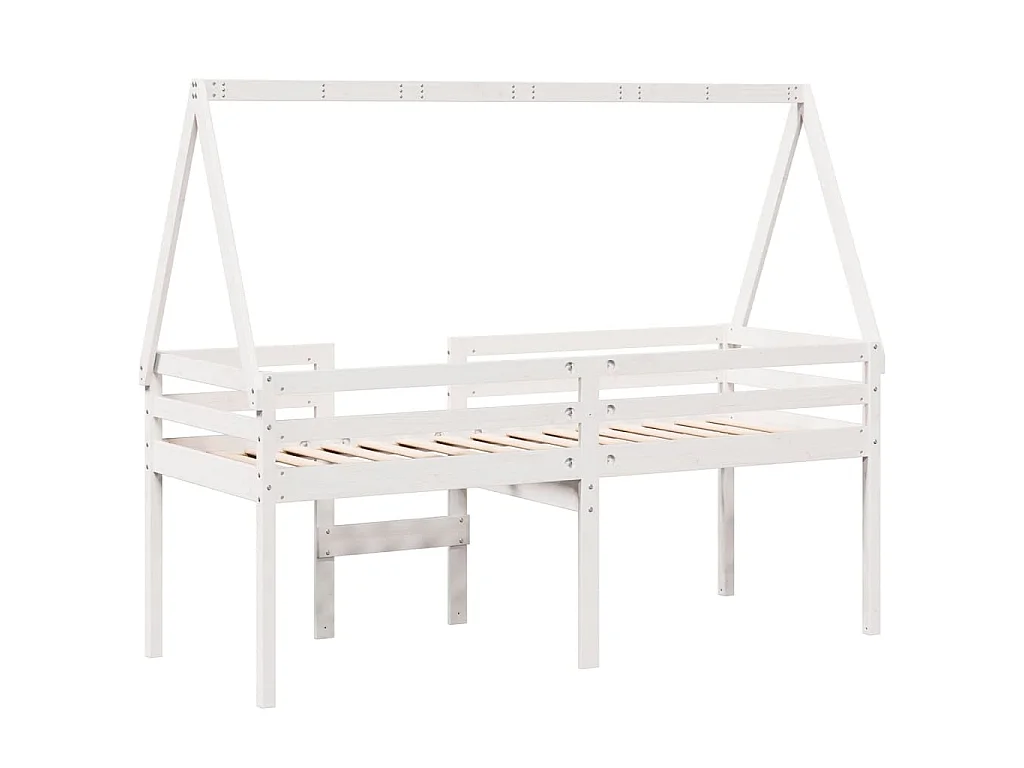 Letto a Soppalco con Tetto Bianco 75x190 cm in Legno di Pino