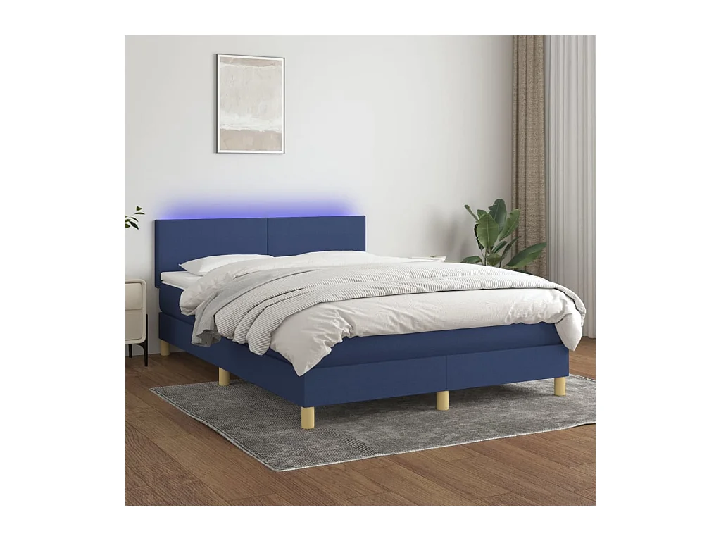Sommier à lattes de lit avec matelas LED Bleu 140x190 cm Tissu