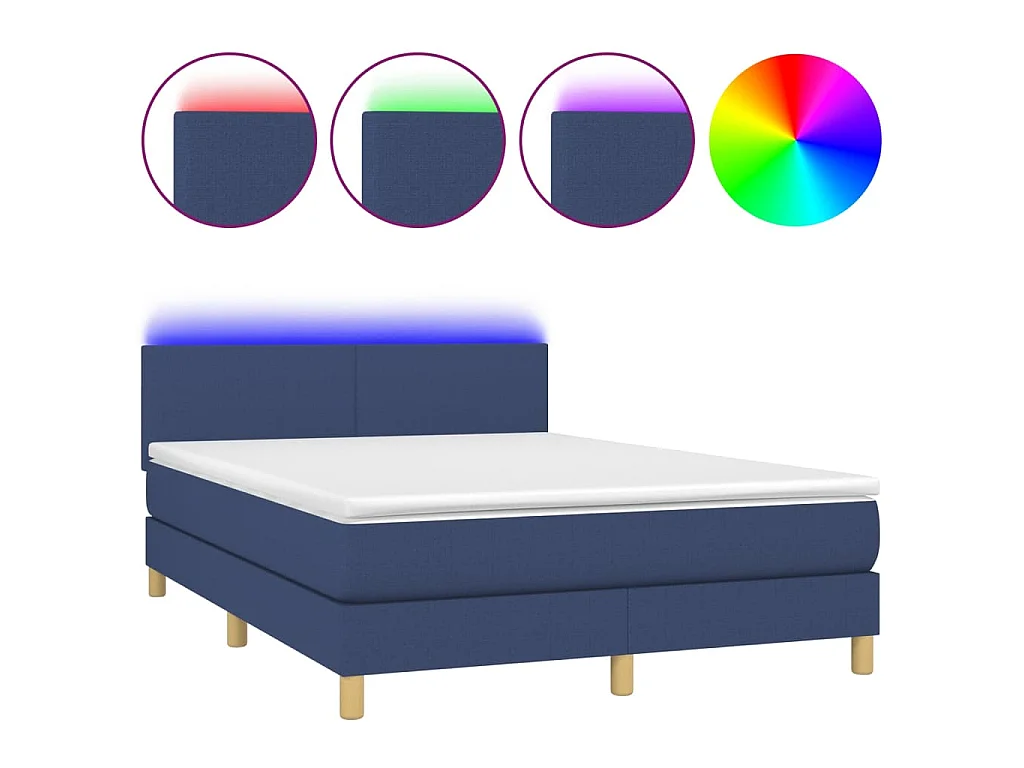 Cama box spring c/ colchão e LED 140x190 cm tecido azul
