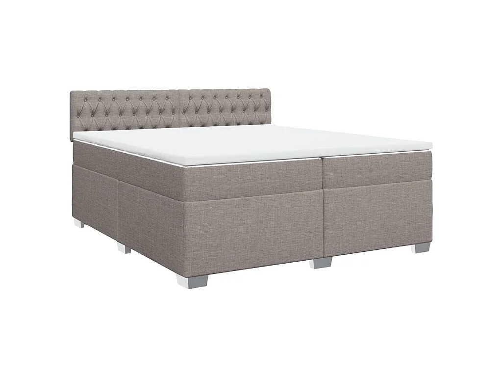 Cama box spring con colchón tela gris taupe 200x200 cm