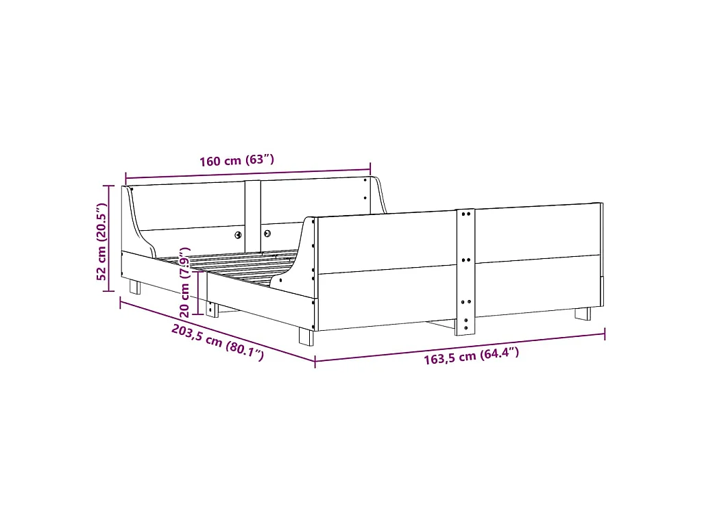 Letto senza Materasso Bianco 160x200 cm Legno Massello di Pino