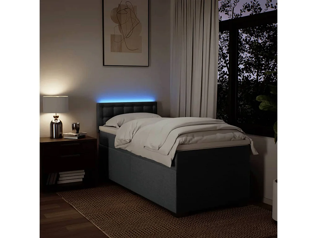 Cama com molas/colchão 100x200 cm tecido cinza-escuro