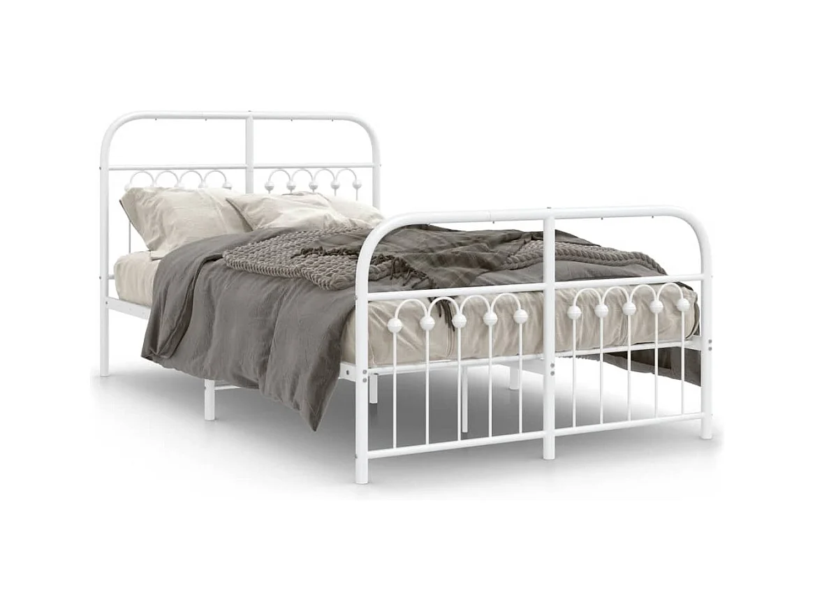 Cadre de lit métal sans matelas et pied de lit blanc 120x200 cm