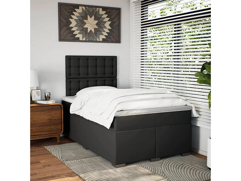 Giroletto a Molle con Materasso Nero 120x200 cm in Similpelle