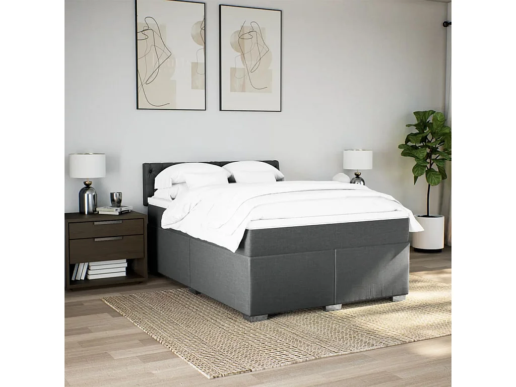 Sommier à lattes de lit avec matelas Gris foncé 140x200cm Tissu