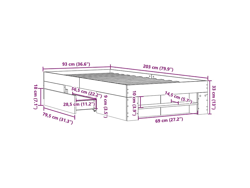 Cadre de lit sans matelas blanc 90x200 cm bois d'ingénierie