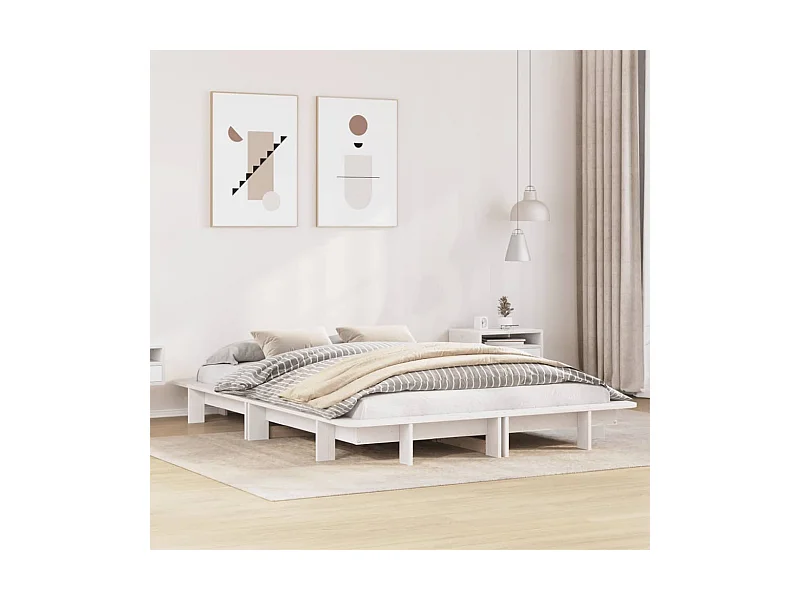 Cadre de lit sans matelas blanc 120x190 cm bois de pin massif