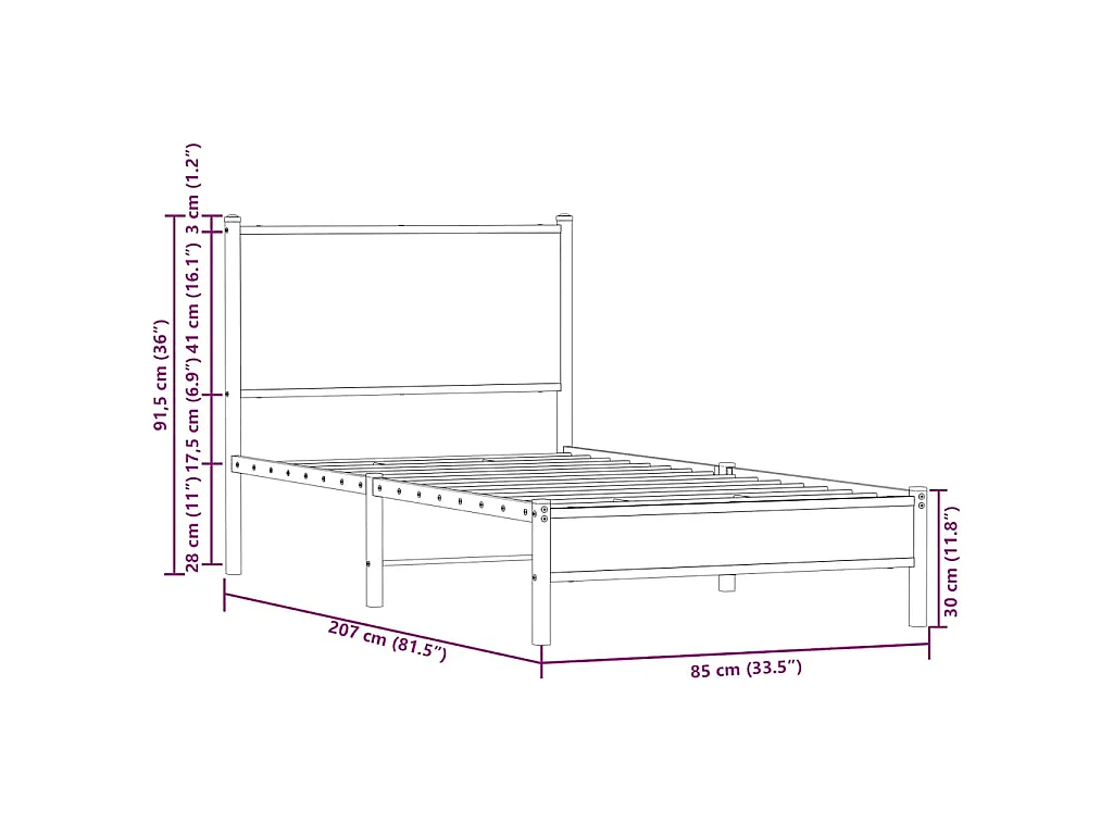 Giroletto senza Materasso in Metallo Rovere Marrone 80x200 cm