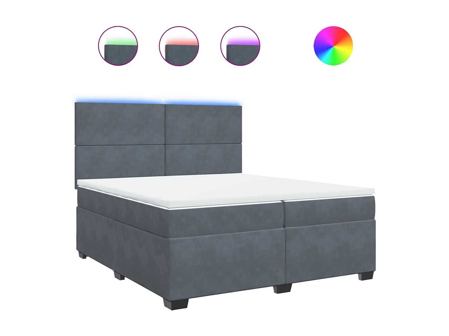 Sommier à lattes de lit et matelas Gris foncé 200x200cm Velours