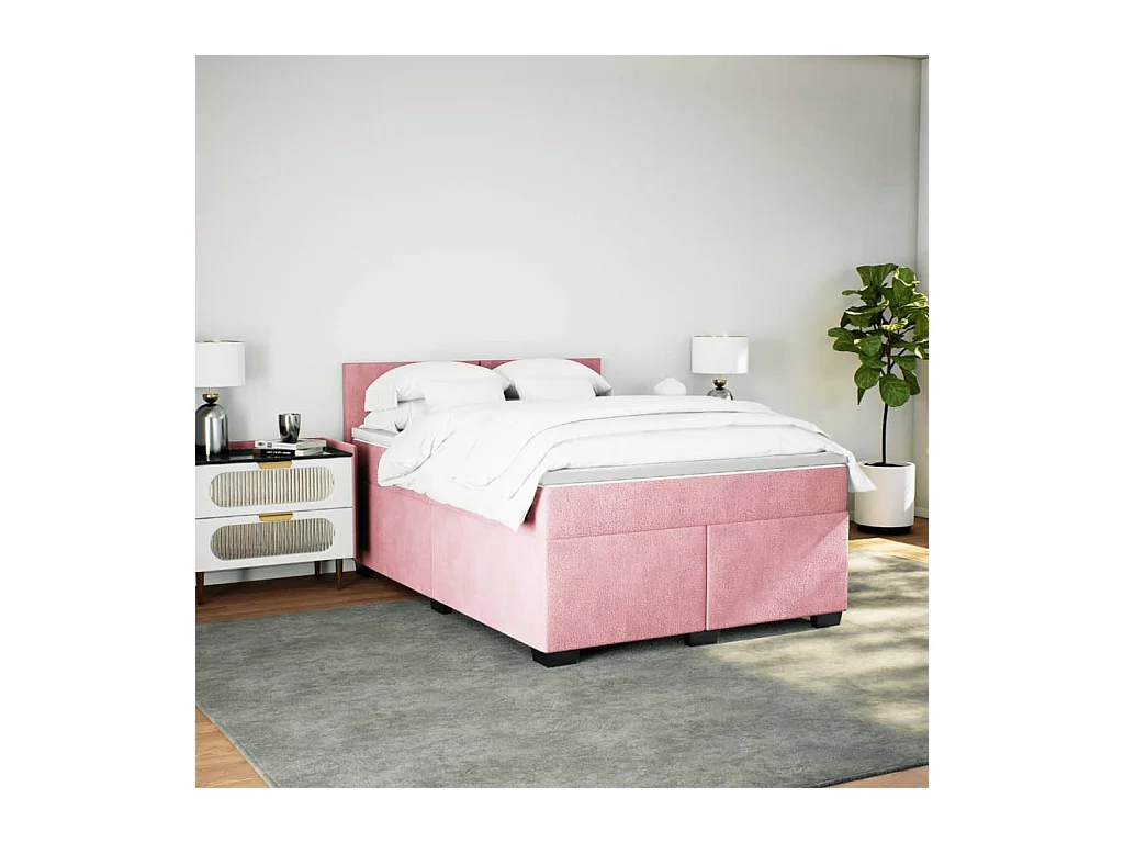 Boxspring met matras fluweel roze 140x200 cm