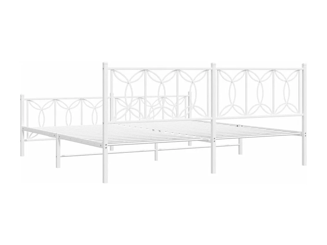 Cadre de lit métal sans matelas et pied de lit blanc 200x200 cm
