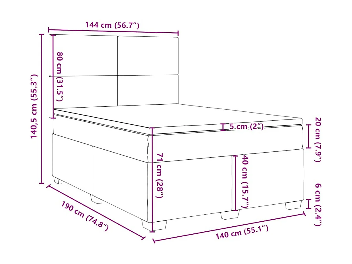 Boxspringbett mit Matratze Blau 140x190 cm Stoff