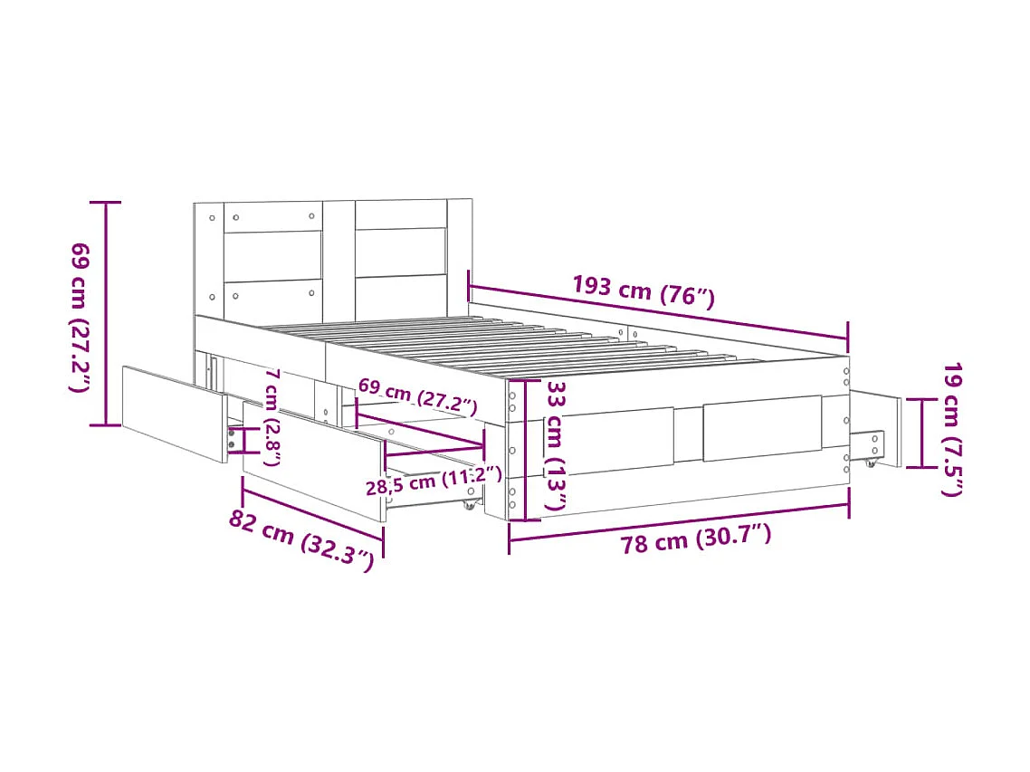Giroletto con Testiera Rovere Fumo 75x190 cm Legno Multistrato