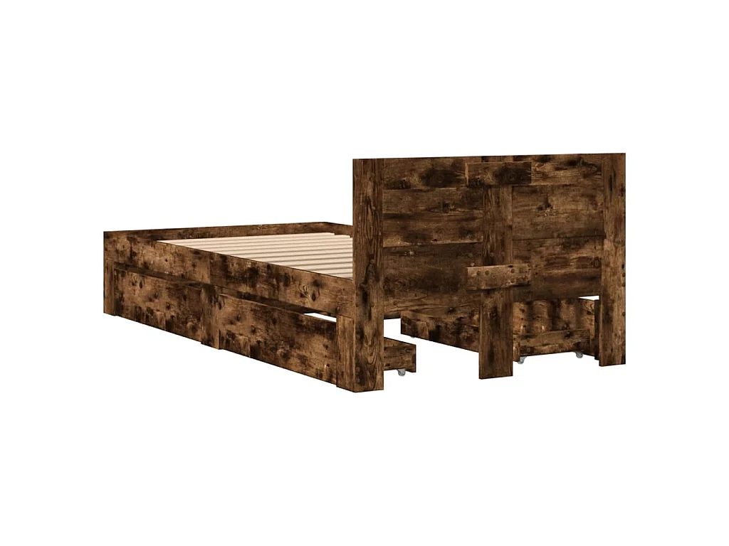 Cadre de lit avec tête de lit sans matelas chêne fumé 75x190 cm