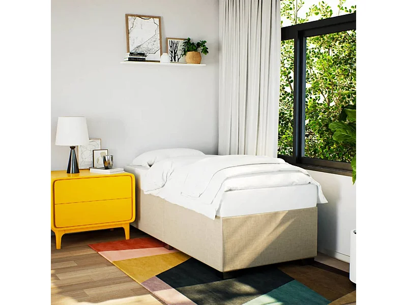 Bettgestell ohne Matratze Creme 90x190 cm Stoff